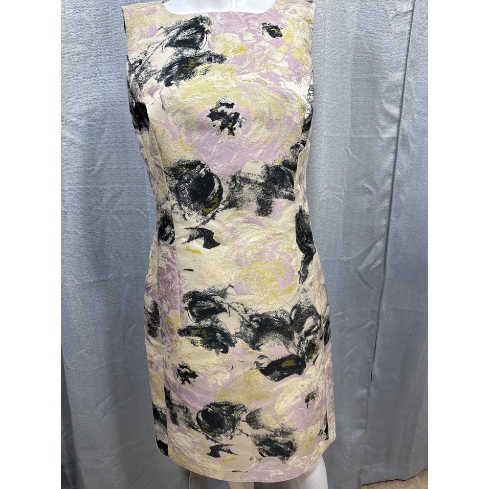 Lafayette 148 New York Metallic Jacquard Floral‎ Sheath Dress Lavender Gold 6